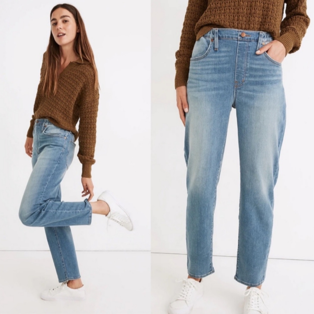 Madewell Pull-On Jeans in Keefe Wash Size 28 Baggy Pull On High Rise Relaxed Fit